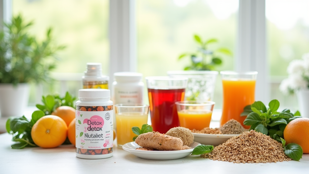 detox cleanse supplements and fresh ingredients graphic
